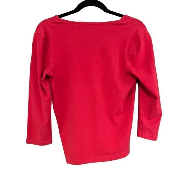 TOMMY HILFIGER Red V-Neck Blouse W/ Frill Trim Size Medium - Picture 2 of 5